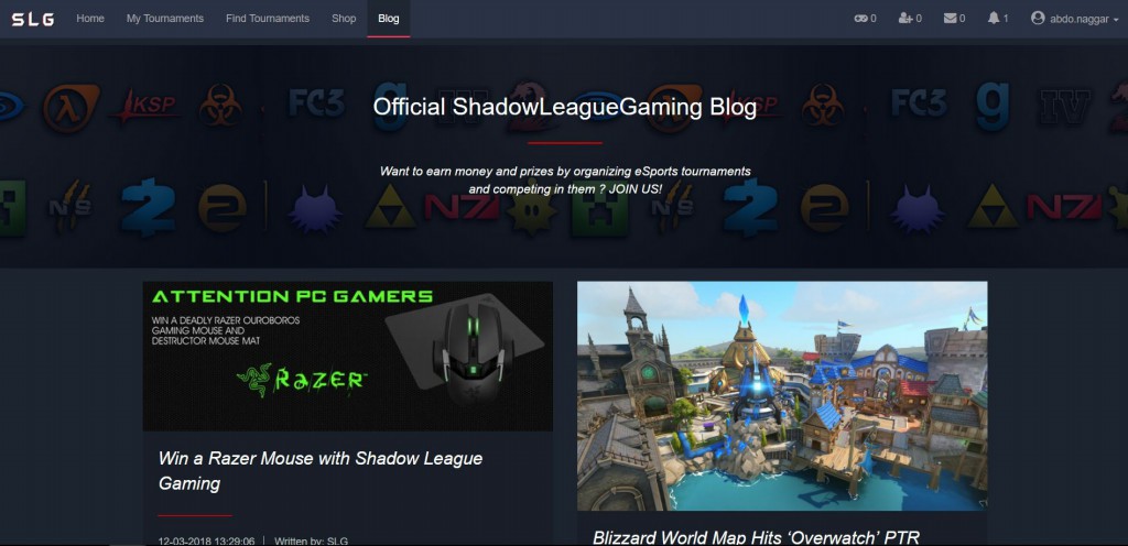 Shadow League Gaming blog page